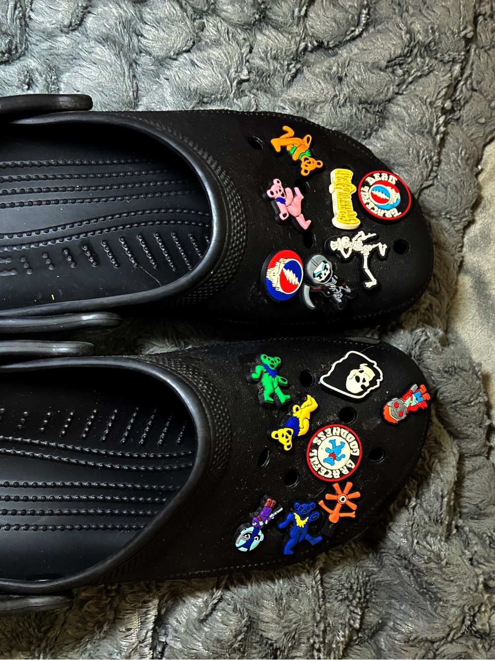 CROCS Black Slip-On Clogs with Grateful Dead jibbitz